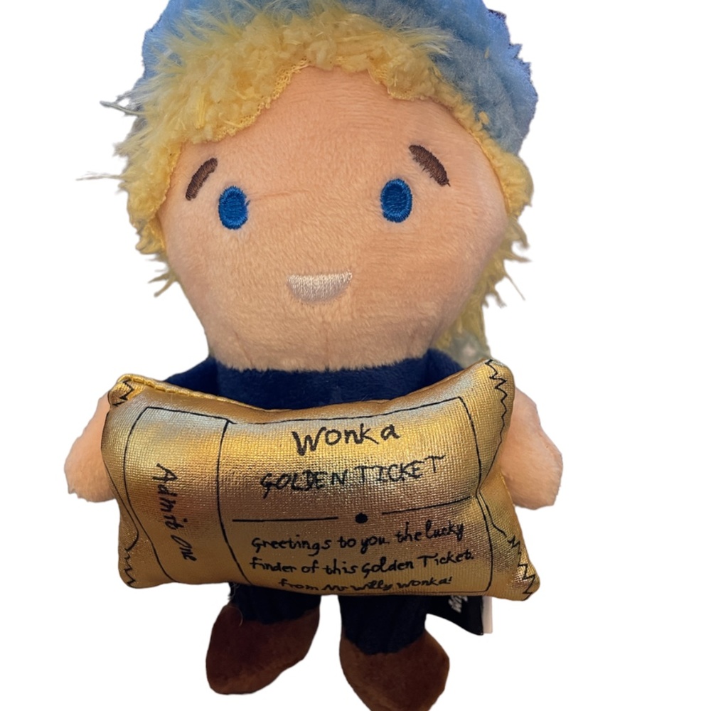 Willy Wonka Chocolate Factory Boy W GOLDEN TICKET PET TOY SQUEAKY Fun 6.5" Small